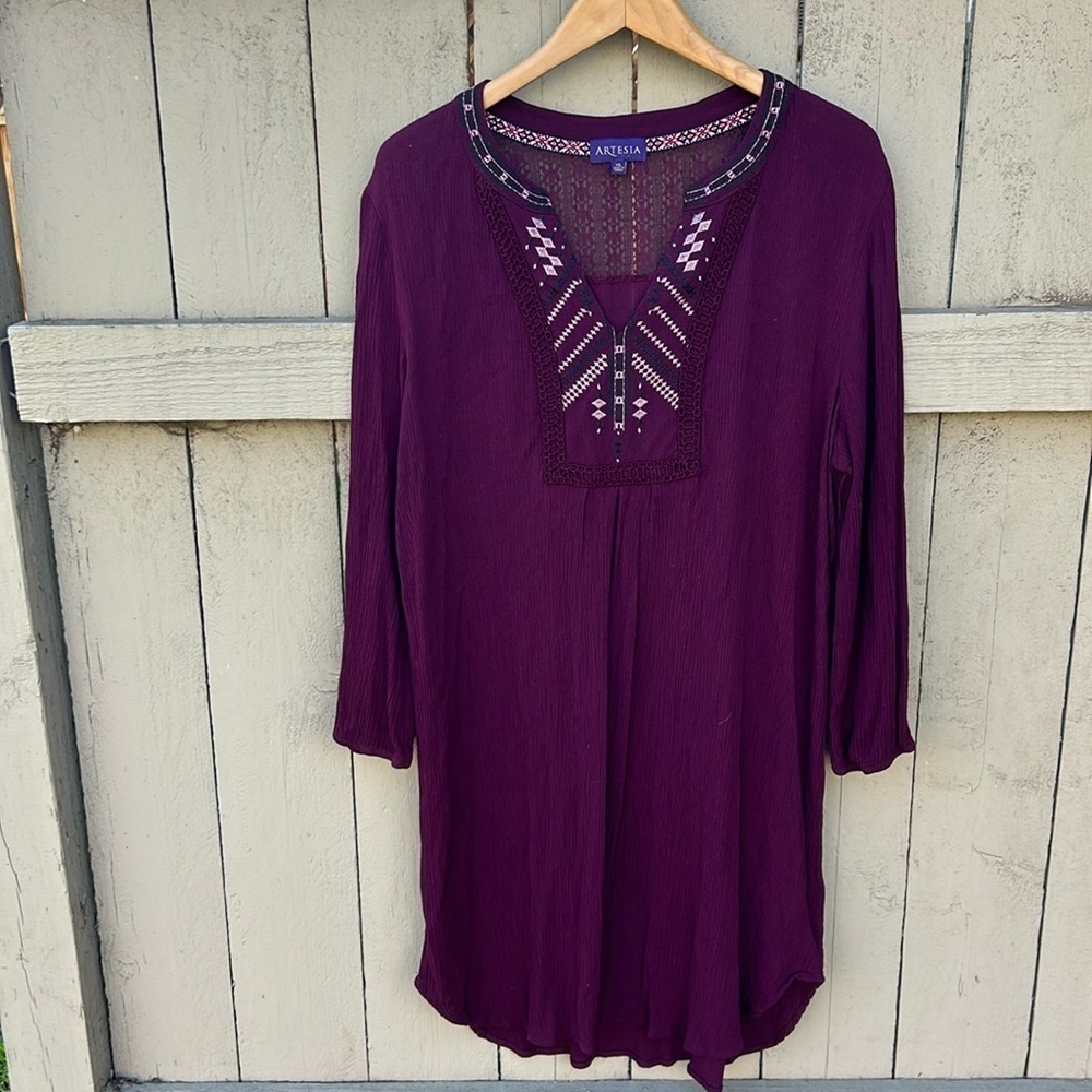 Artesia Bohemian Dress Burgundy Festival Hippie Embroidered Beach XL